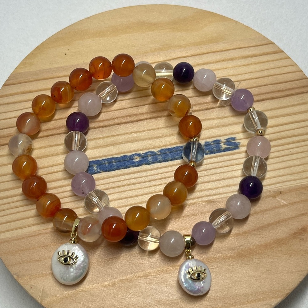 Elegant Beaded Bracelet Set with Eye Charm